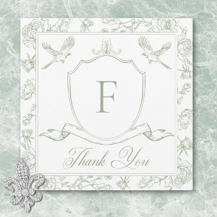 Elegant Green Chinoiserie Bird & Crest Wedding Thank You Card
