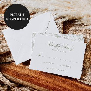 Elegant Green Chinoiserie Floral Wedding RSVP Card