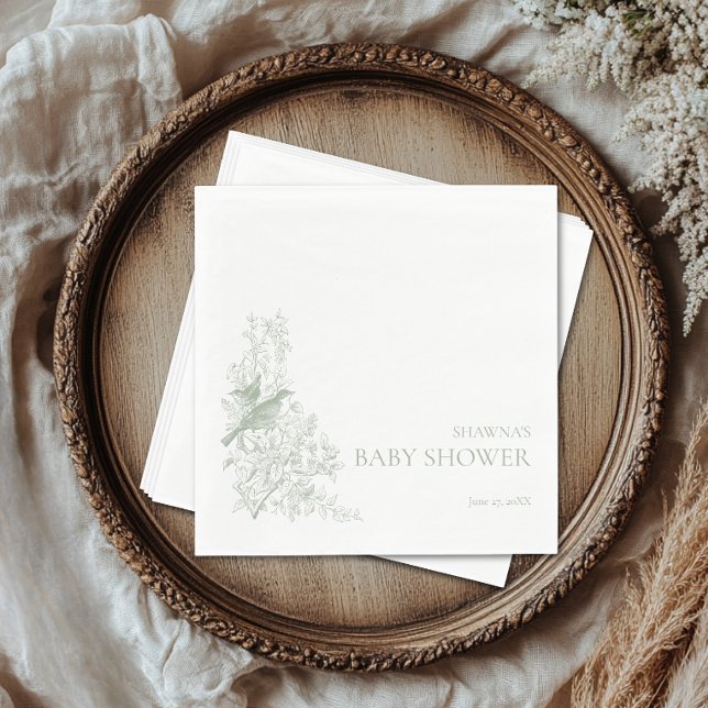 Elegant Green Chinoiserie Nature Birds Baby Shower Napkin (Elegant Green Chinoiserie Nature Birds Baby Shower Napkins)