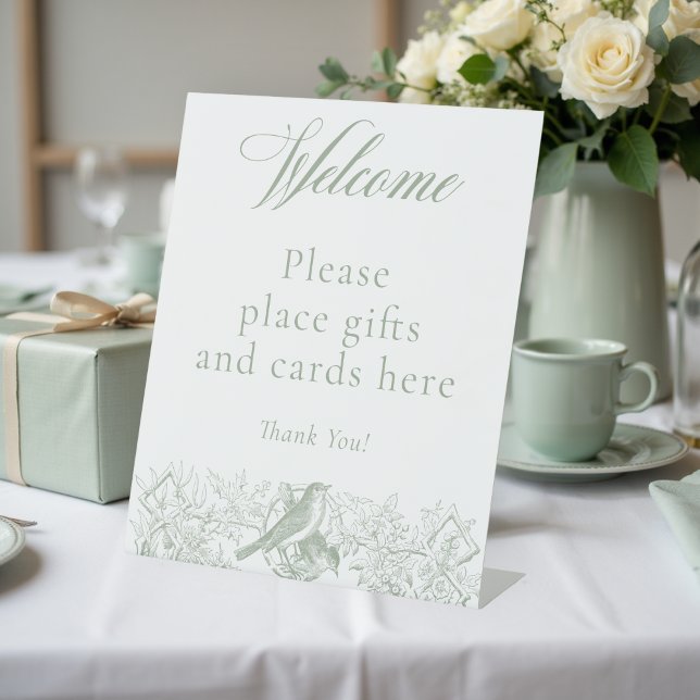 Elegant Green Chinoiserie Nature Birds Baby Shower Pedestal Sign (Elegant Green Chinoiserie Nature Birds Baby Shower Pedestal Sign)