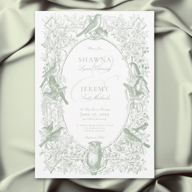 Elegant Green Chinoiserie Nature & Birds Wedding Invitation (Elegant Green Chinoiserie Nature & Birds Wedding Invitation)