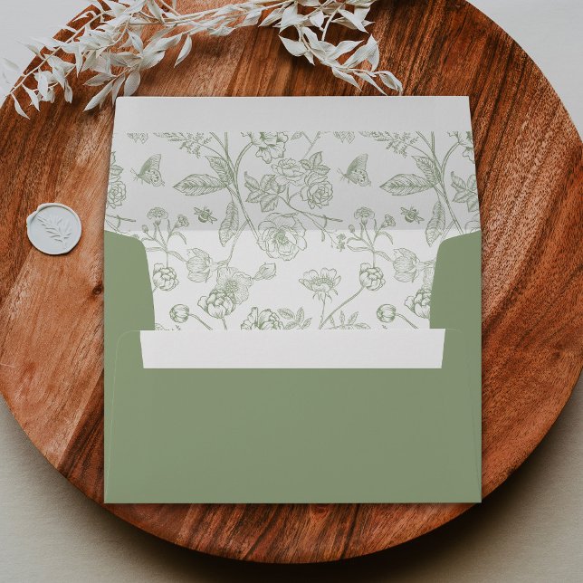 Elegant Green Chinoiserie Victorian Floral Wedding Envelope (Creator Uploaded)