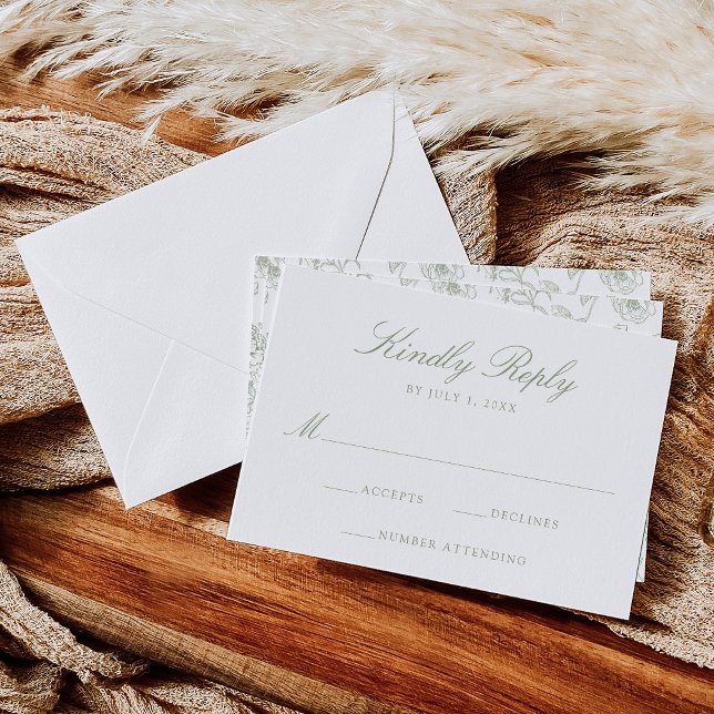 Elegant Green Chinoiserie Victorian Floral Wedding RSVP Card (Creator Uploaded)