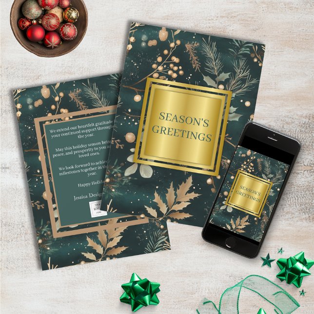 Elegant Green Christmas Botanical Business Holiday Card (Creator Uploaded)