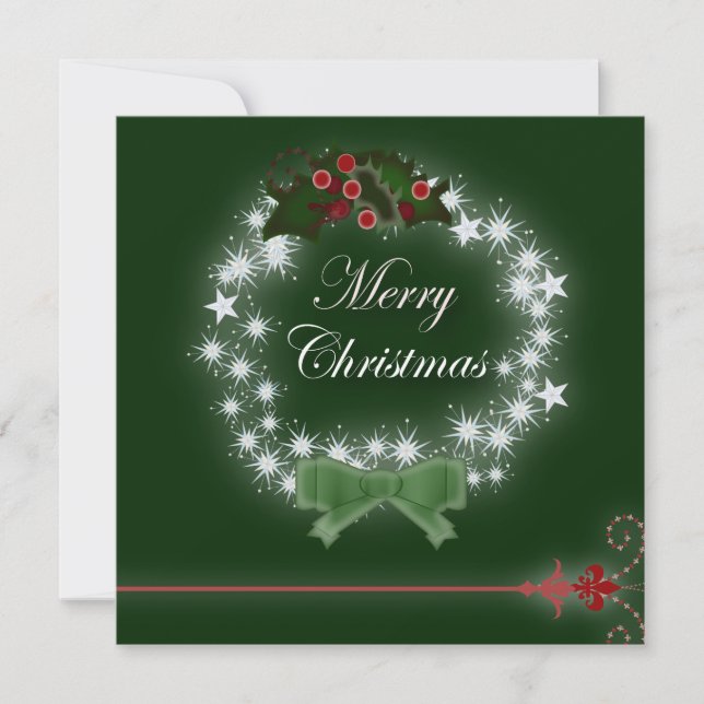 Elegant Green Christmas Dinner party invitation (Front)