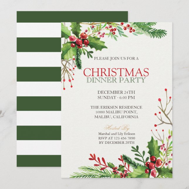 Elegant Green Christmas Holiday Party | Invitation (Front/Back)