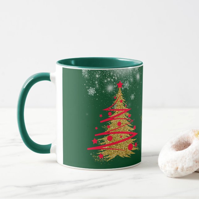 Elegant Green Christmas  Mug (With Donut)