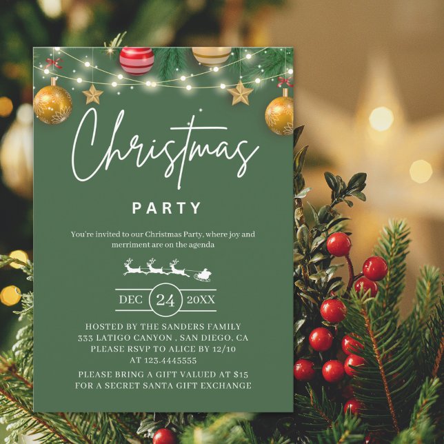 Elegant Green Christmas Party Invitation (Creator Uploaded)