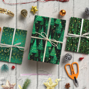 Elegant green Christmas set of 3 Wrapping Paper Sheet