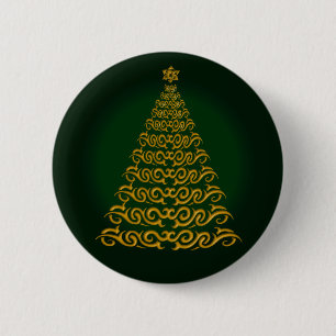 Elegant Green Christmas Tree Button