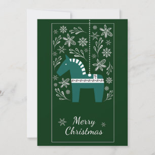 Elegant Green Christmas Tree Horse Decoration Holiday Card