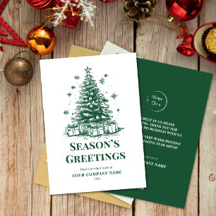 Elegant Green Christmas Tree With Custom Logo  Holiday Card