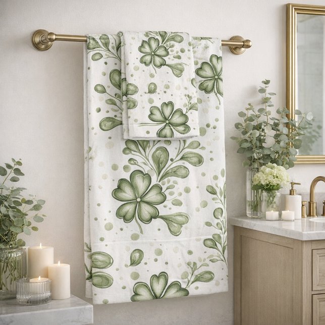 Elegant Green Clover Pattern  Bath Towel Set (Creator Uploaded)