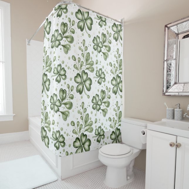 Elegant Green Clover Pattern  Shower Curtain (In Situ)