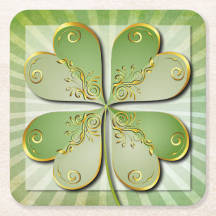 Elegant Green Clover St. Patrick's Day Party Square Paper Coaster