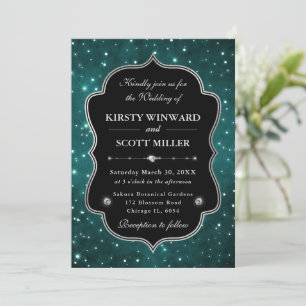 Elegant green constellation frame Wedding Invitation