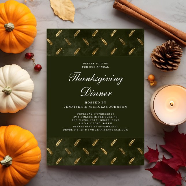 Elegant Green Corn Thanksgiving Dinner Party Invitation (Elegant Green Corn Thanksgiving Dinner Party Invitation)