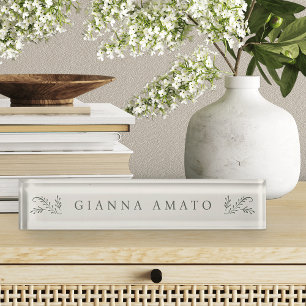Elegant Green & Cream Botanical Nameplate