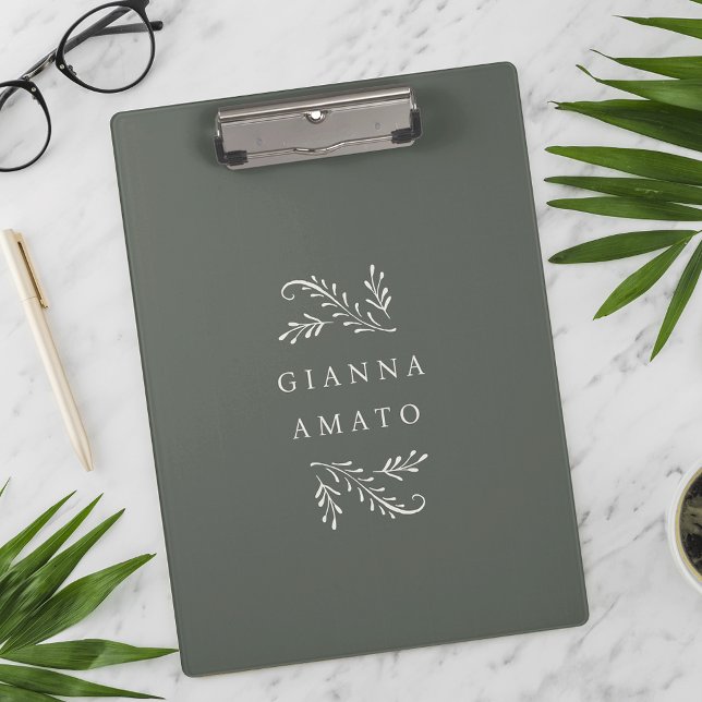Elegant Green & Cream Botanical Personalised Clipboard (Creator Uploaded)