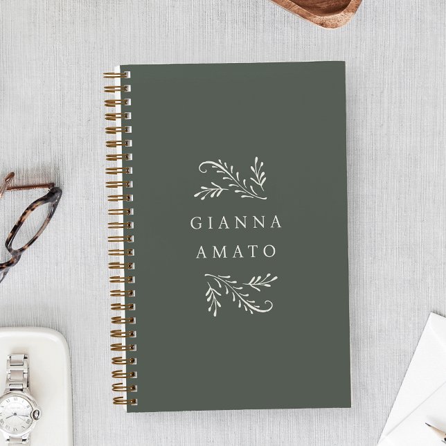 Elegant Green & Cream Botanical Personalised Notebook (Creator Uploaded)