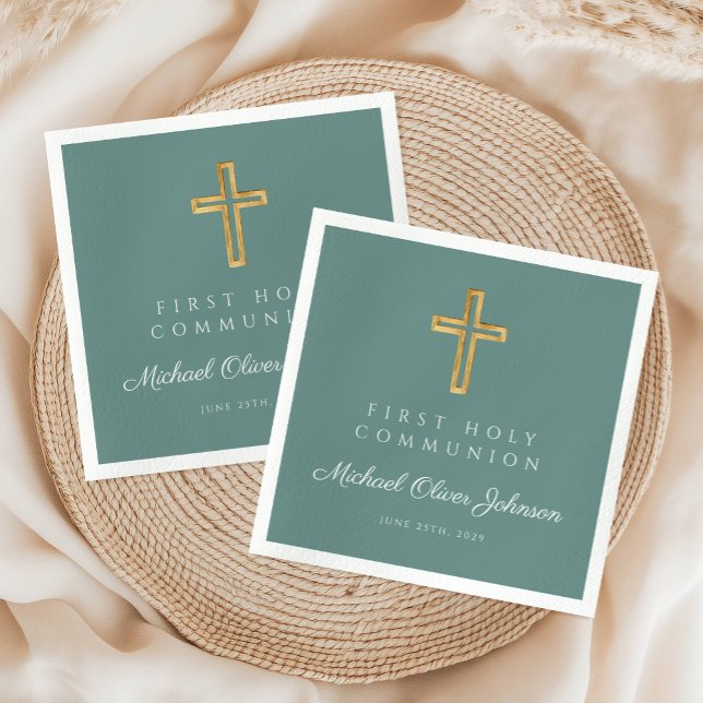 Elegant Green Cross Religious First Communion Napkin (Elegant Green Cross Religious First Communion Napkins)