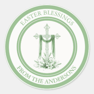 Elegant Green Cross with Green Cloth Classic Round Sticker