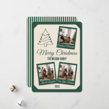 Elegant Green Custom 3 Photo Collage Christmas