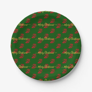 Elegant Green Custom Christmas Holly Paper Plate