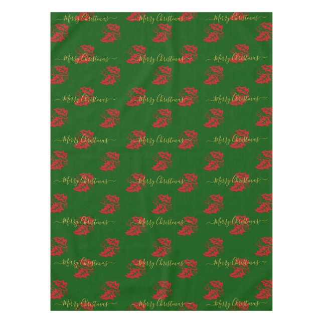 Elegant Green Custom Christmas Holly Tablecloth (Front)