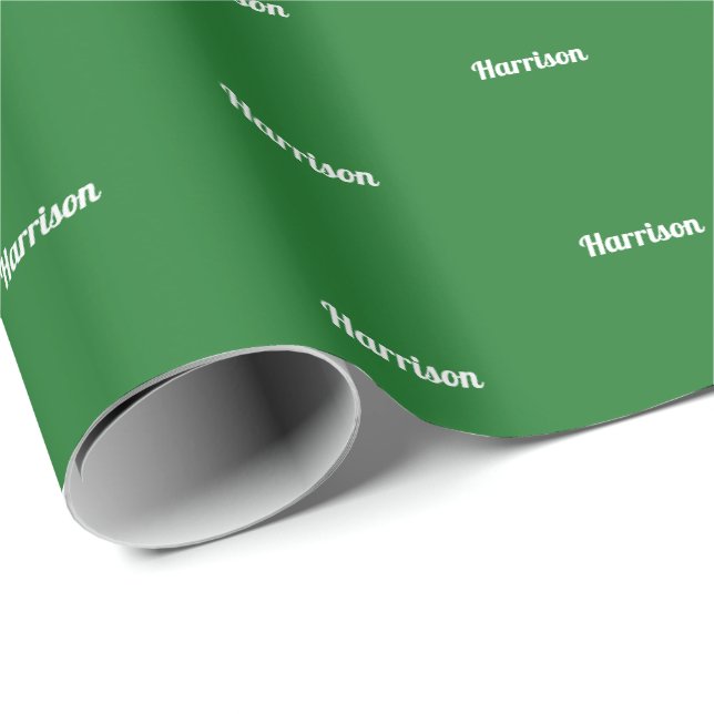 Elegant green custom name text pattern Christmas  Wrapping Paper (Roll Corner)
