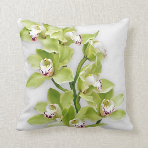 Elegant Green Cymbidium Orchid Throw Pillow