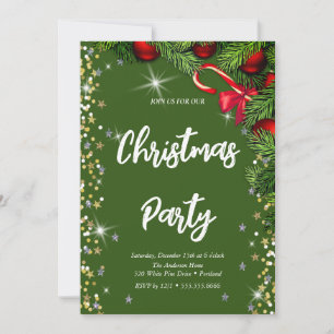 Elegant green, diamond, Christmas tree Invitation