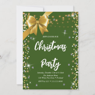 Elegant green diamond, golden ribbon, confetti invitation