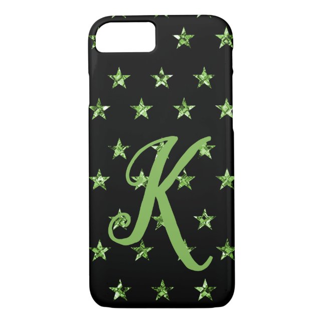 Elegant Green Diamond Stars Gems Sparkle Initial Case-Mate iPhone Case (Back)