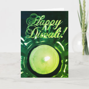 Elegant Green Diwali Lights Candlelight Card