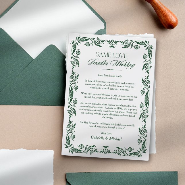 Elegant Green Downsized Wedding Announcement Card (Creator Uploaded)