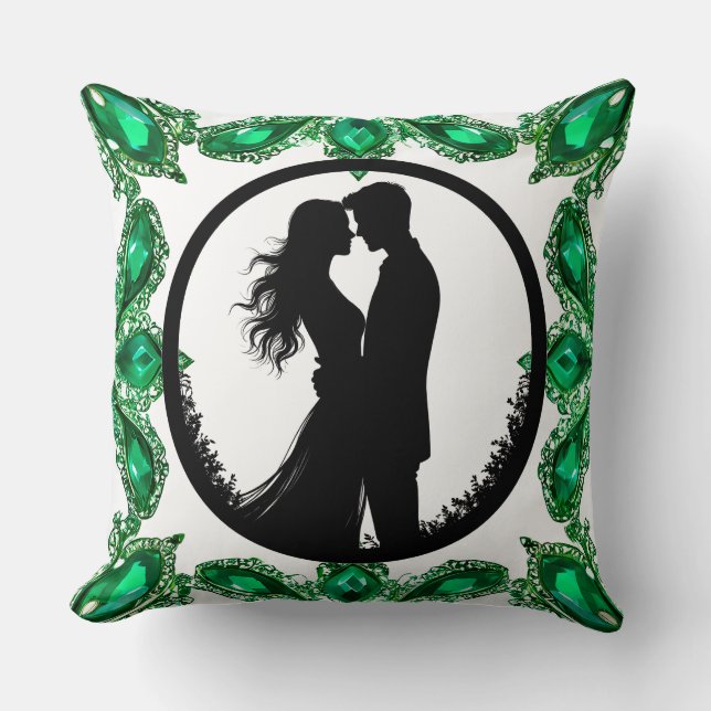 Elegant Green Emerald Gemstone Frame Cushion (Front)