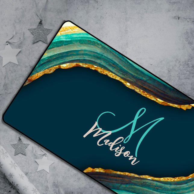 Elegant green emerald marble art faux gold desk mat (Creator Uploaded)