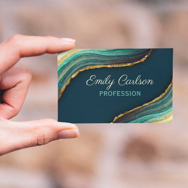 Elegant green emerald marble art faux gold glitter business card (Creator Uploaded)