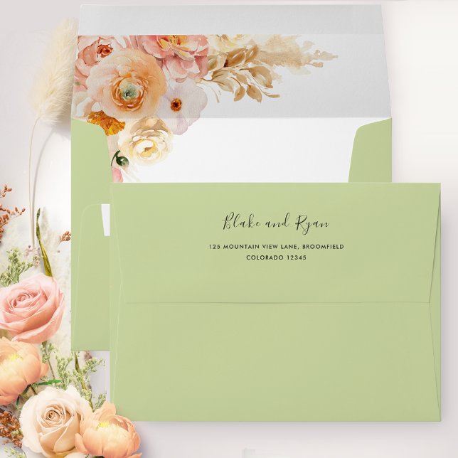 Elegant Green Envelope with Peach Floral Inside (Creator Uploaded)