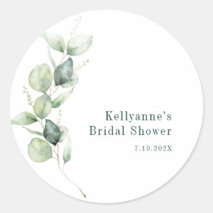 Elegant Green Eucalyptus Bridal Shower Thank You Classic Round Sticker