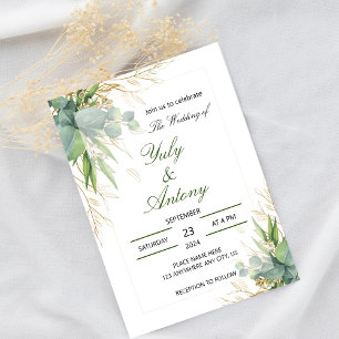 Elegant Green Eucalyptus Gold Botanical  Invitation