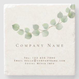 Elegant Green Eucalyptus Leaf Branch Company Name Stone Coaster