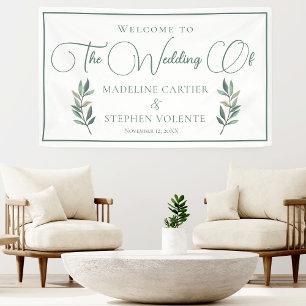 Elegant Green Eucalyptus Leaf Fall Wedding Welcome Banner