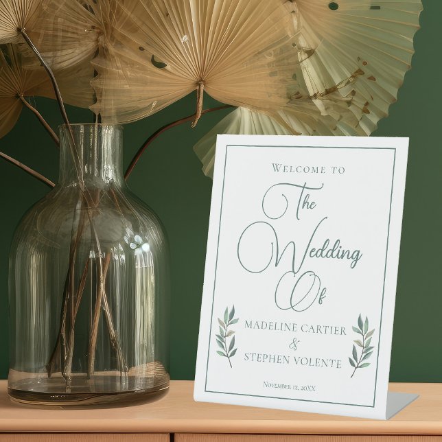 Elegant Green Eucalyptus Leaf Fall Wedding Welcome Pedestal Sign (Creator Uploaded)