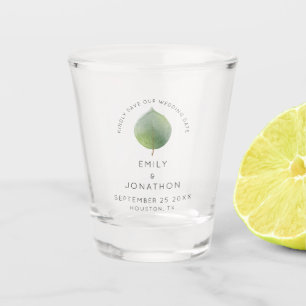 Elegant Green Eucalyptus Leaf Save The Date Shot Glass