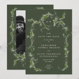 Elegant Green Eucalyptus Monogram Photo Wedding Save The Date