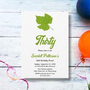 Elegant Green Fall Leaves Autumn 30th Birthday Invitation