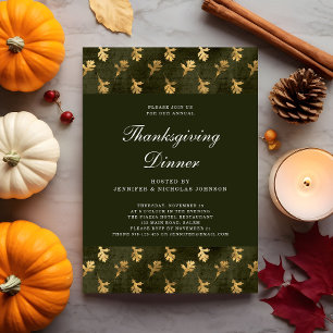 Elegant Green Fall Leaves Thanksgiving Dinner Invitation