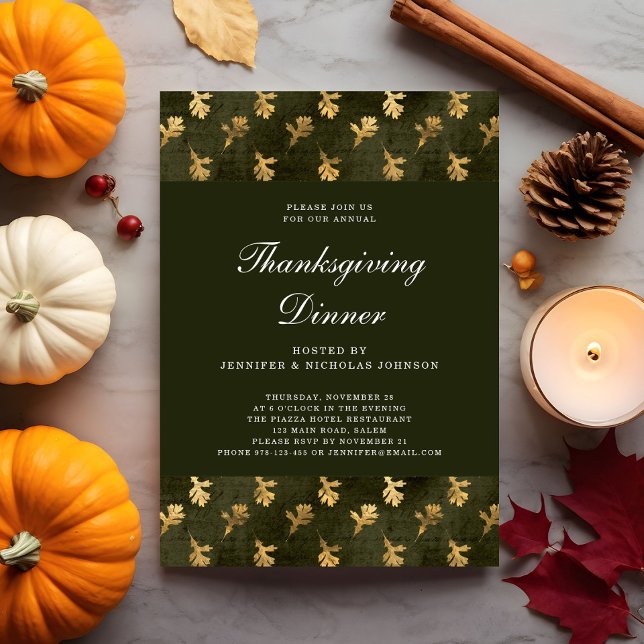Elegant Green Fall Leaves Thanksgiving Dinner Invitation (Elegant Green Fall Leaves Thanksgiving Dinner Invitation)